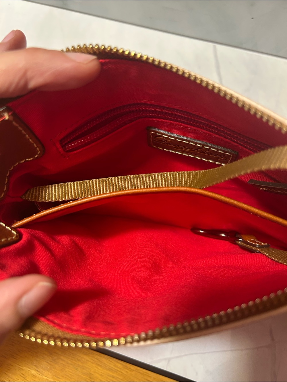 Dooney & Bourke Blush Pebbled Leather Crossbody with Brown Trim - Picture 6 of 6